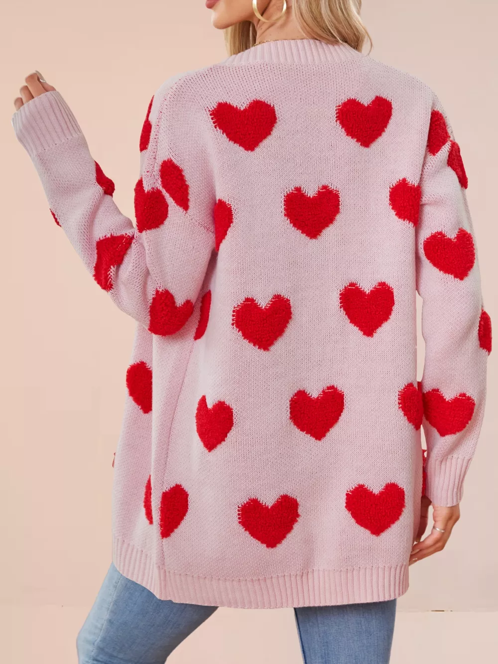 Heart Pattern Knit Button-Up Cardigan, image 7