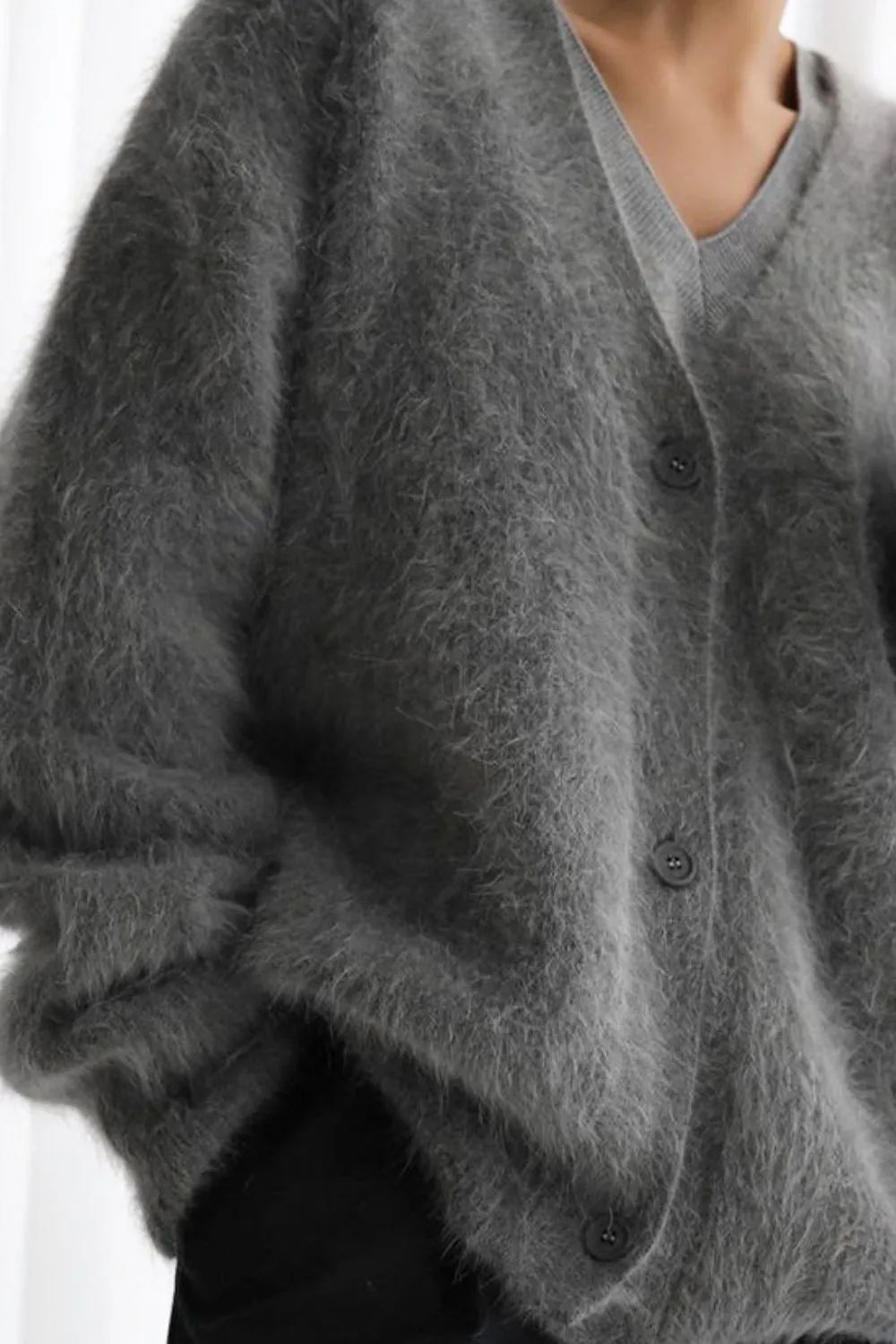 Fuzzy Button Down Long Sleeve Cardigan, image 8