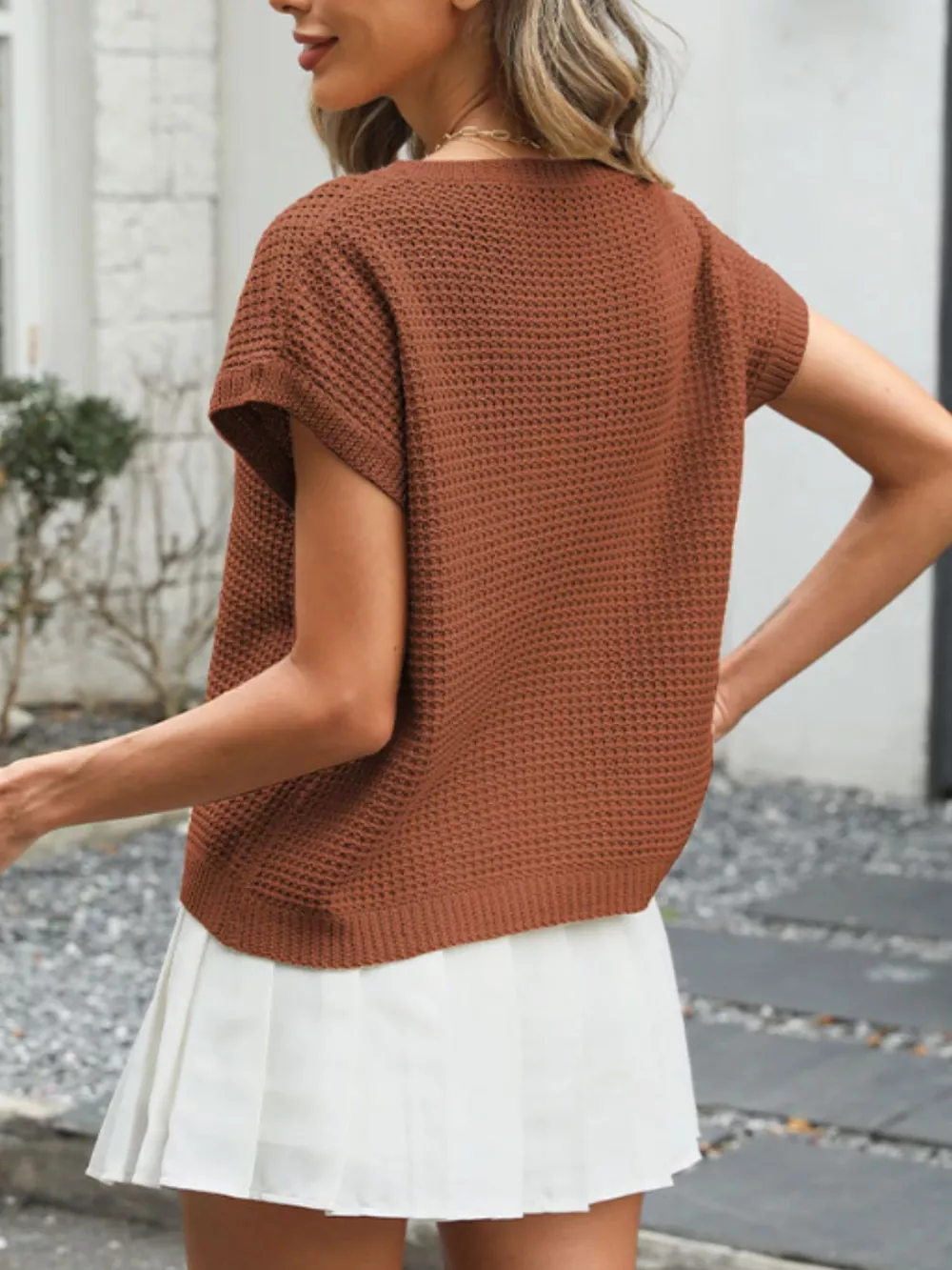 Round Neck Waffle Knit Top, image 14