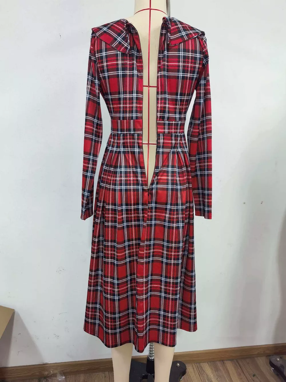 Vintage Plaid Long Sleeve Midi Dress, image 4