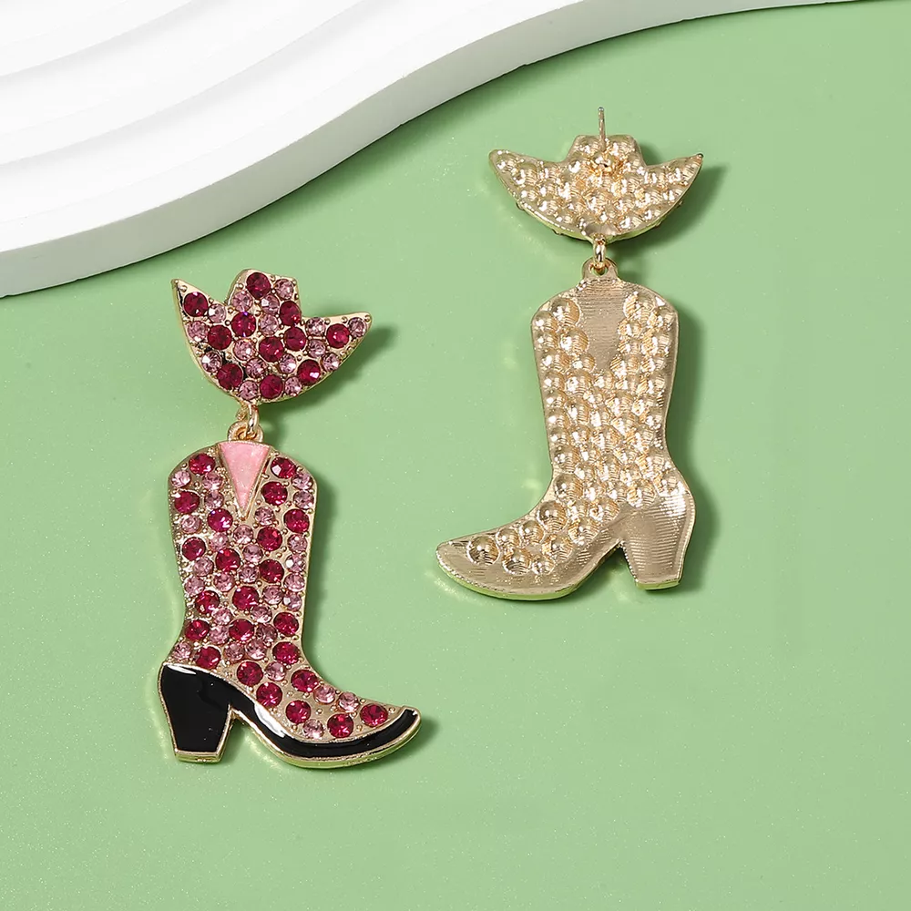 Rhinestone Cowboy Boot Dangle Earrings, image 6