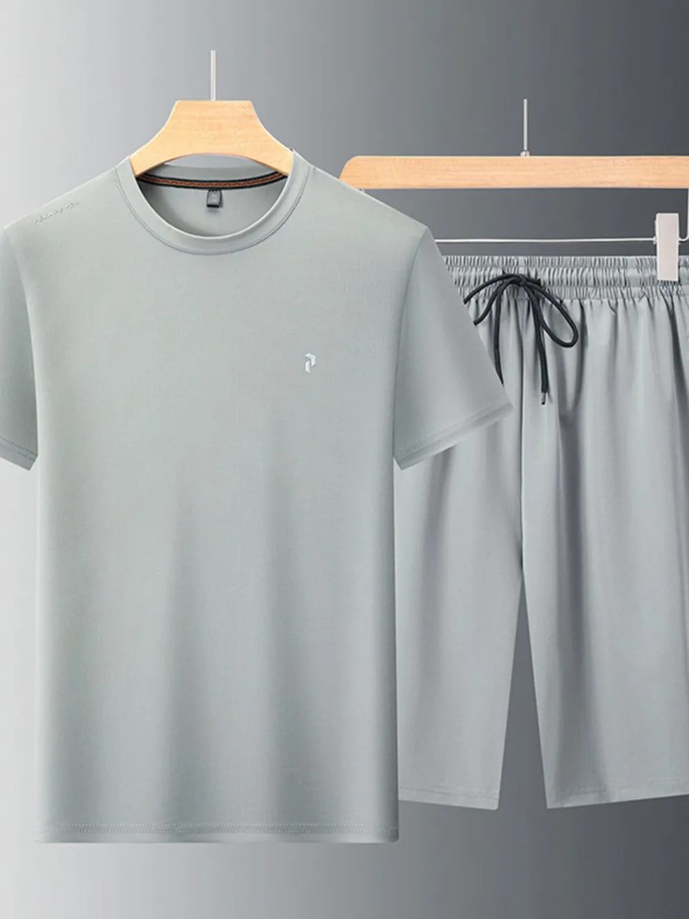 Men's Plus Size Round Neck Short Sleeve Top and Shorts Set, image 3