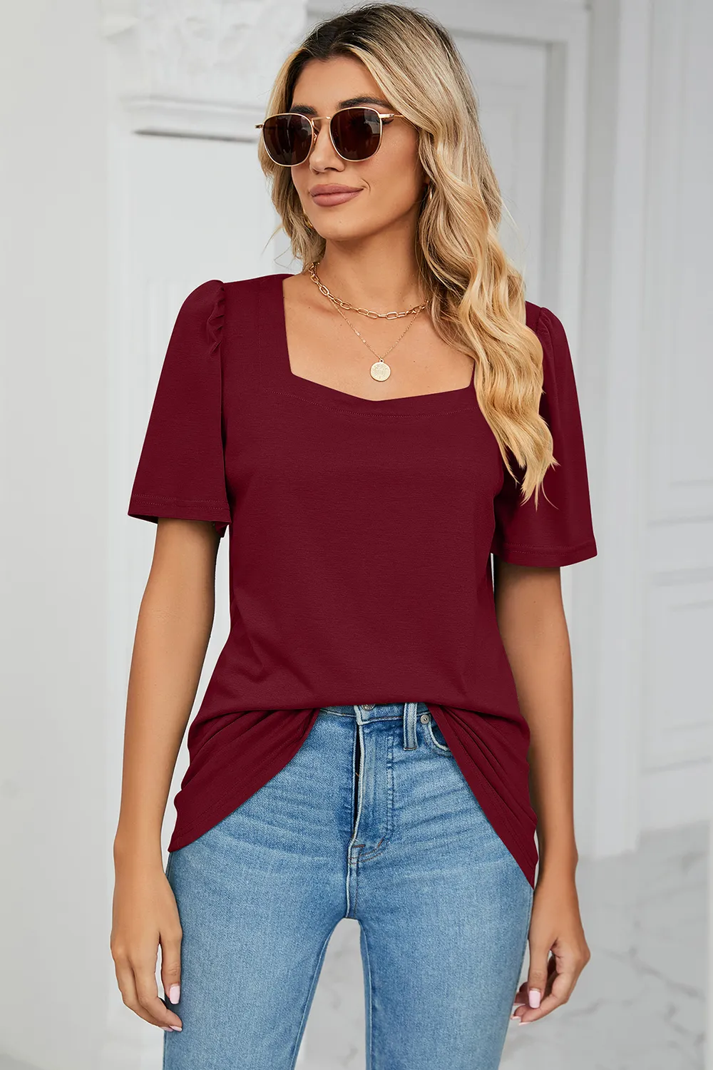 Square Neck Short Sleeve T-Shirt, image 7