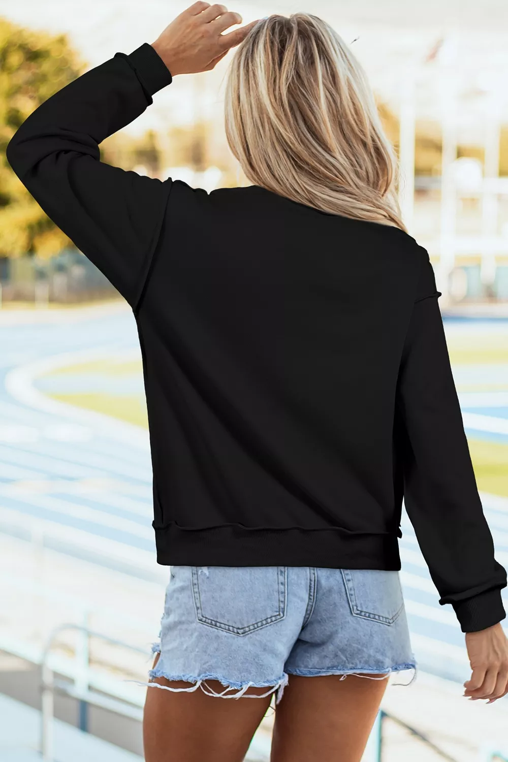 Rhinestone Ghost Exposed Seam Mock Neck Halloween Sweatshirt, image 3