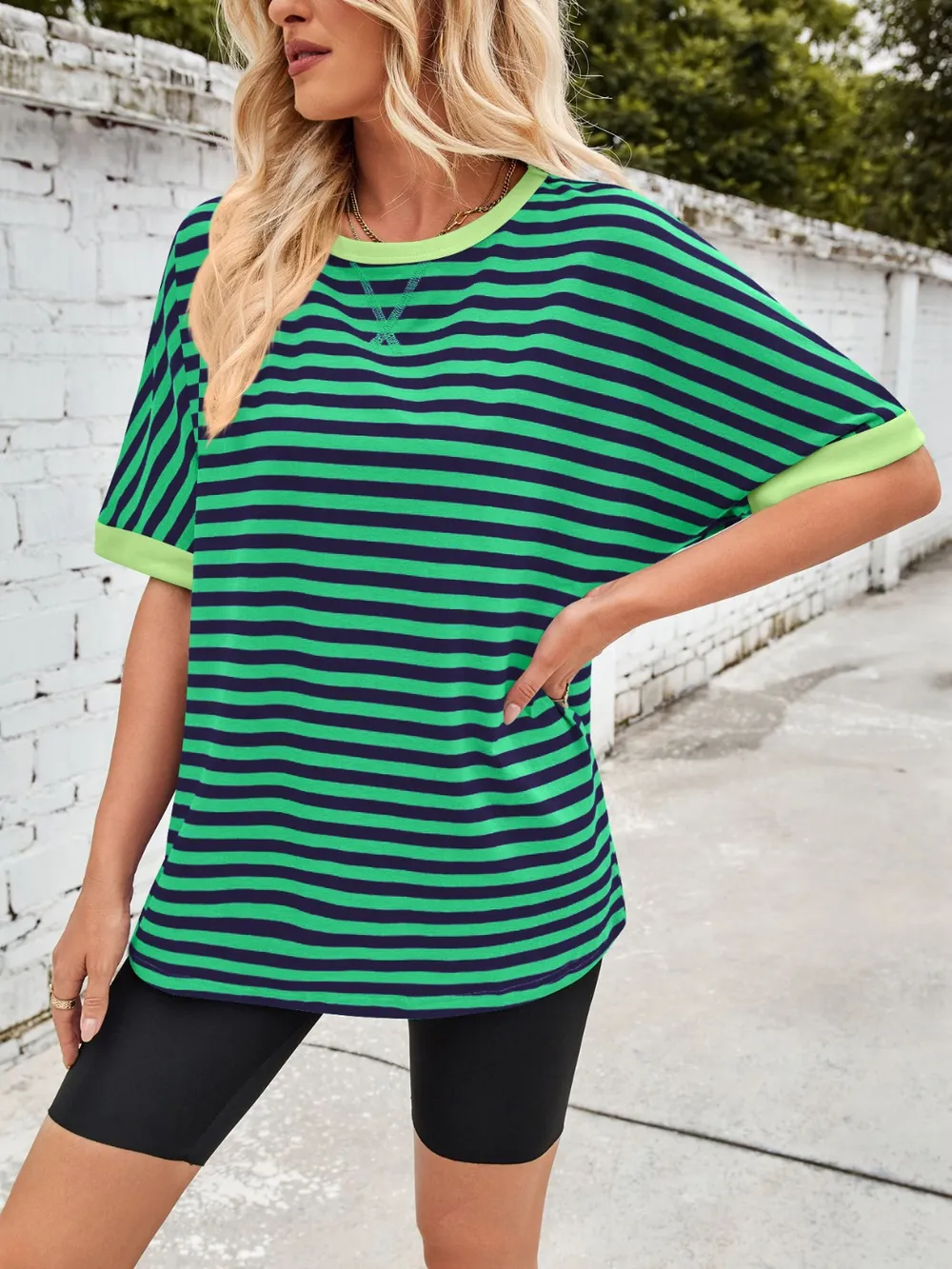 Striped Round Neck Half Sleeve T-Shirt, image 36