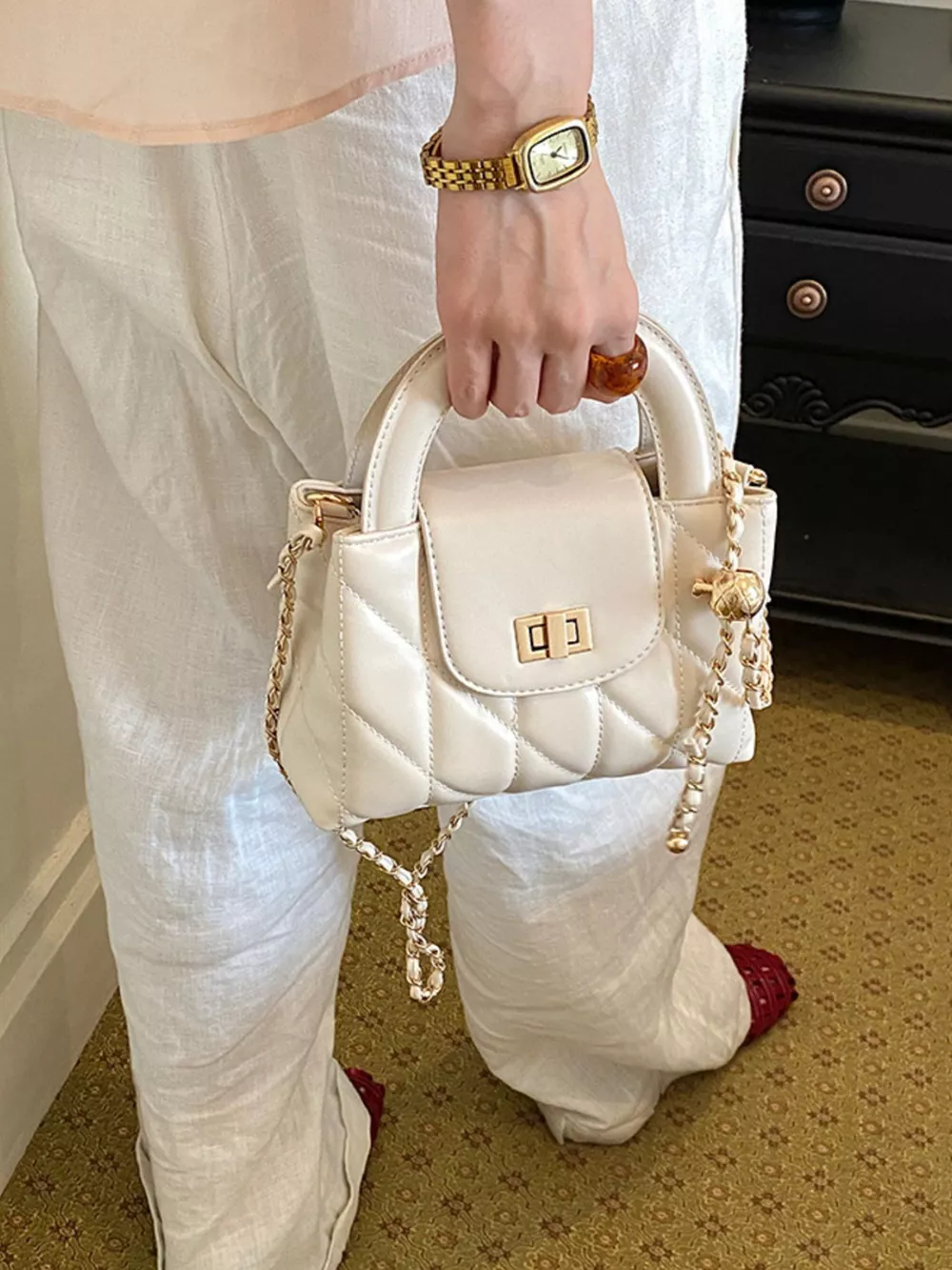Quilted Chain Strap Crossbody Bag, image 6