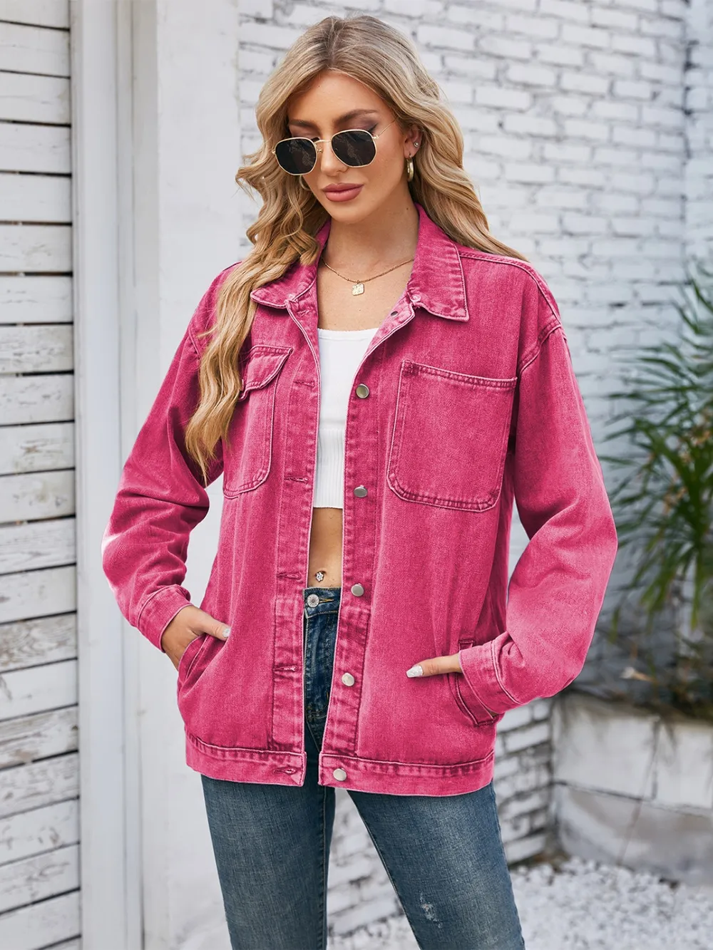 Pocketd Button Up Detachable Hooded Denim Jacket, image 2