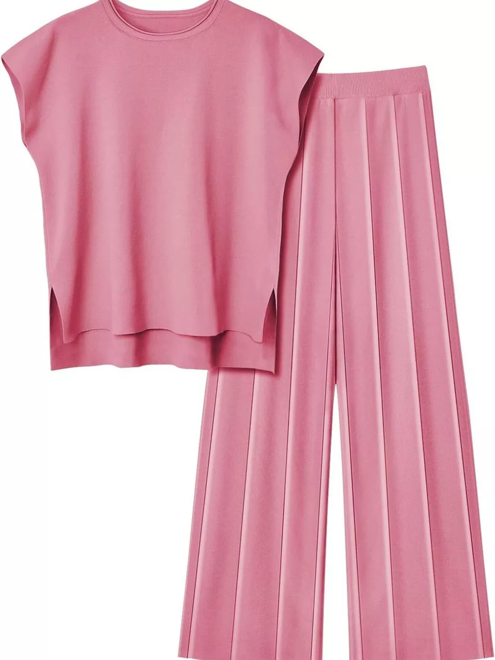 Casual Solid Color Cap Sleeve Top and Pants Knit Set, image 28