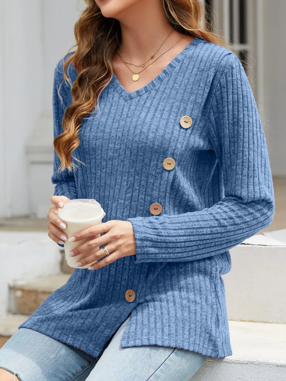 V-Neck Long Sleeve T-Shirt, image 3