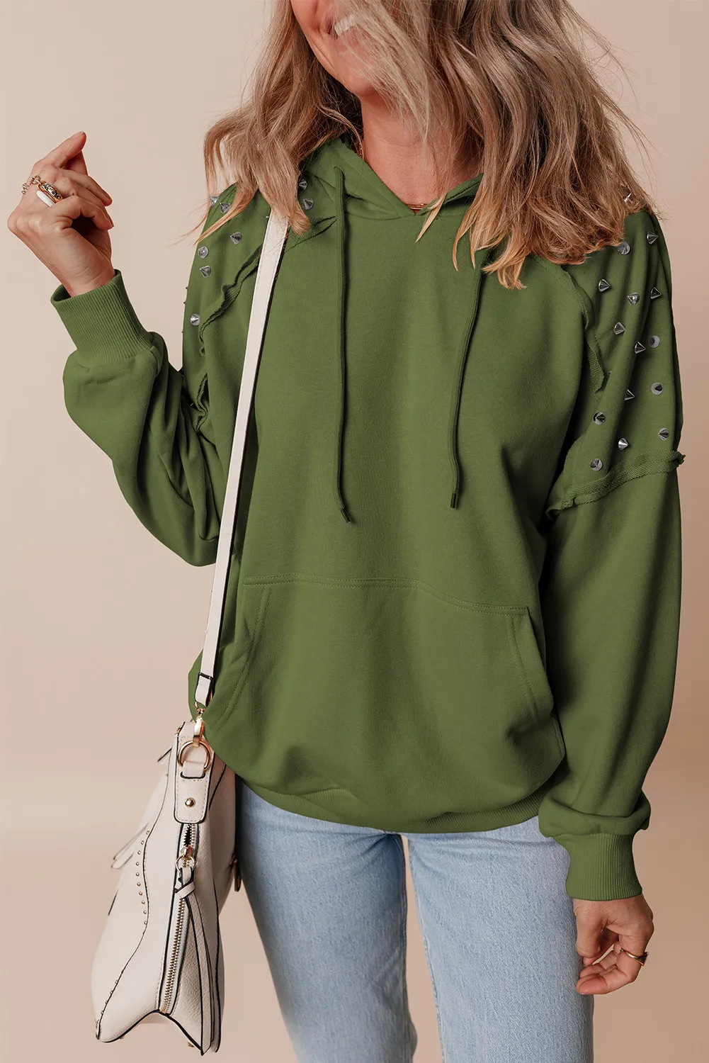 Rivet Drawstring Long Sleeve Hoodie, image 5