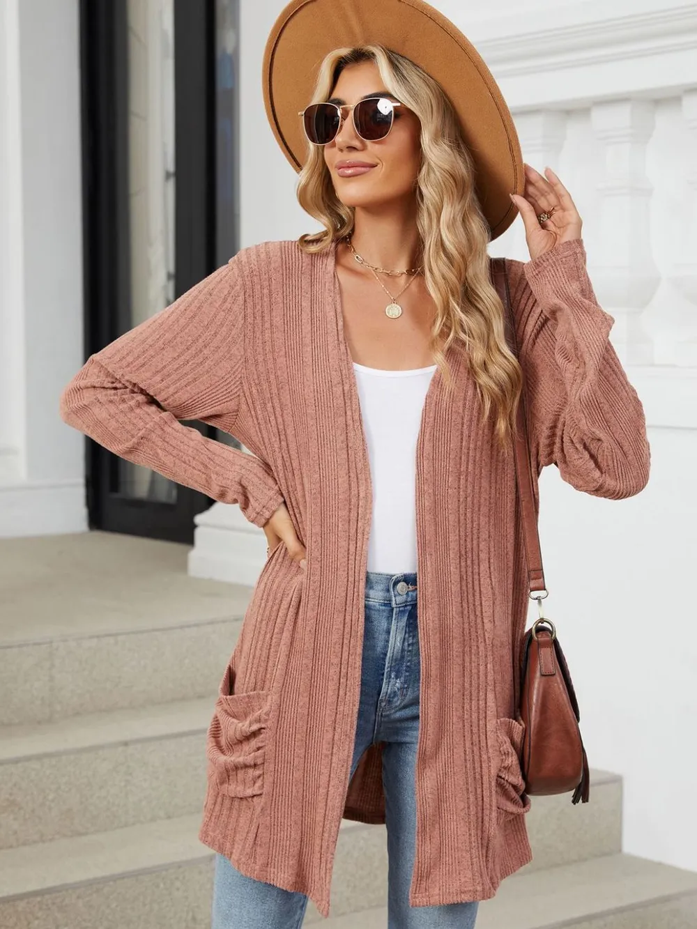 Pocketed Open Front Long Sleeve Cardigan, image 2