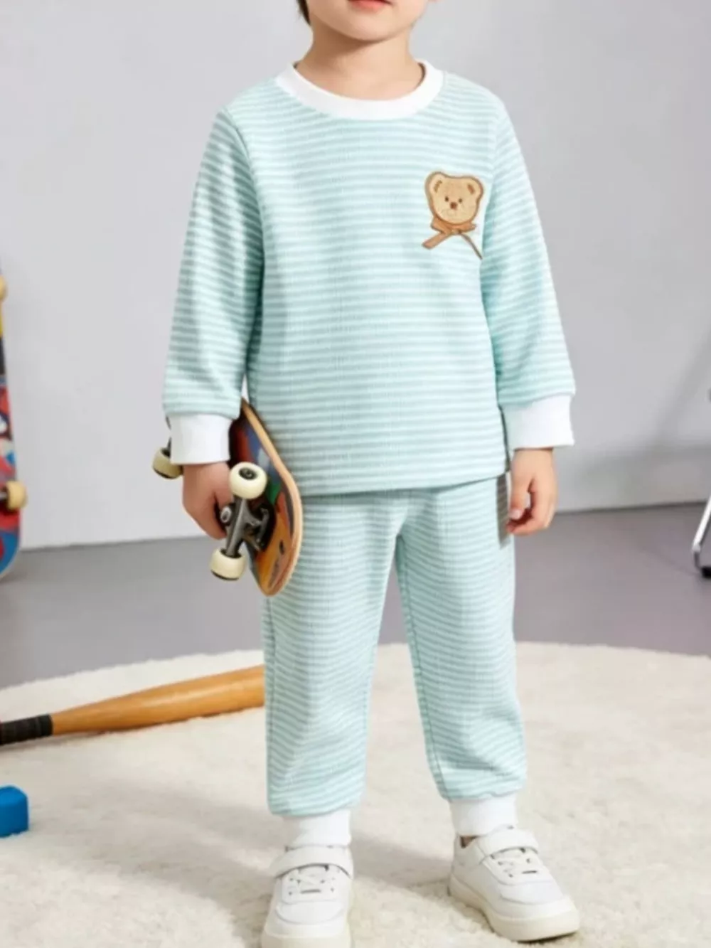 Children's Bear Striped Top and Pants Set, image 2