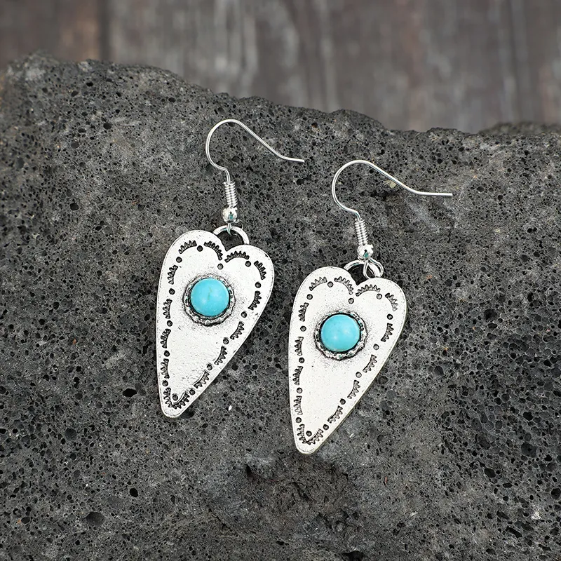 Alloy Turquoise Heart Dangle Earrings, image 4