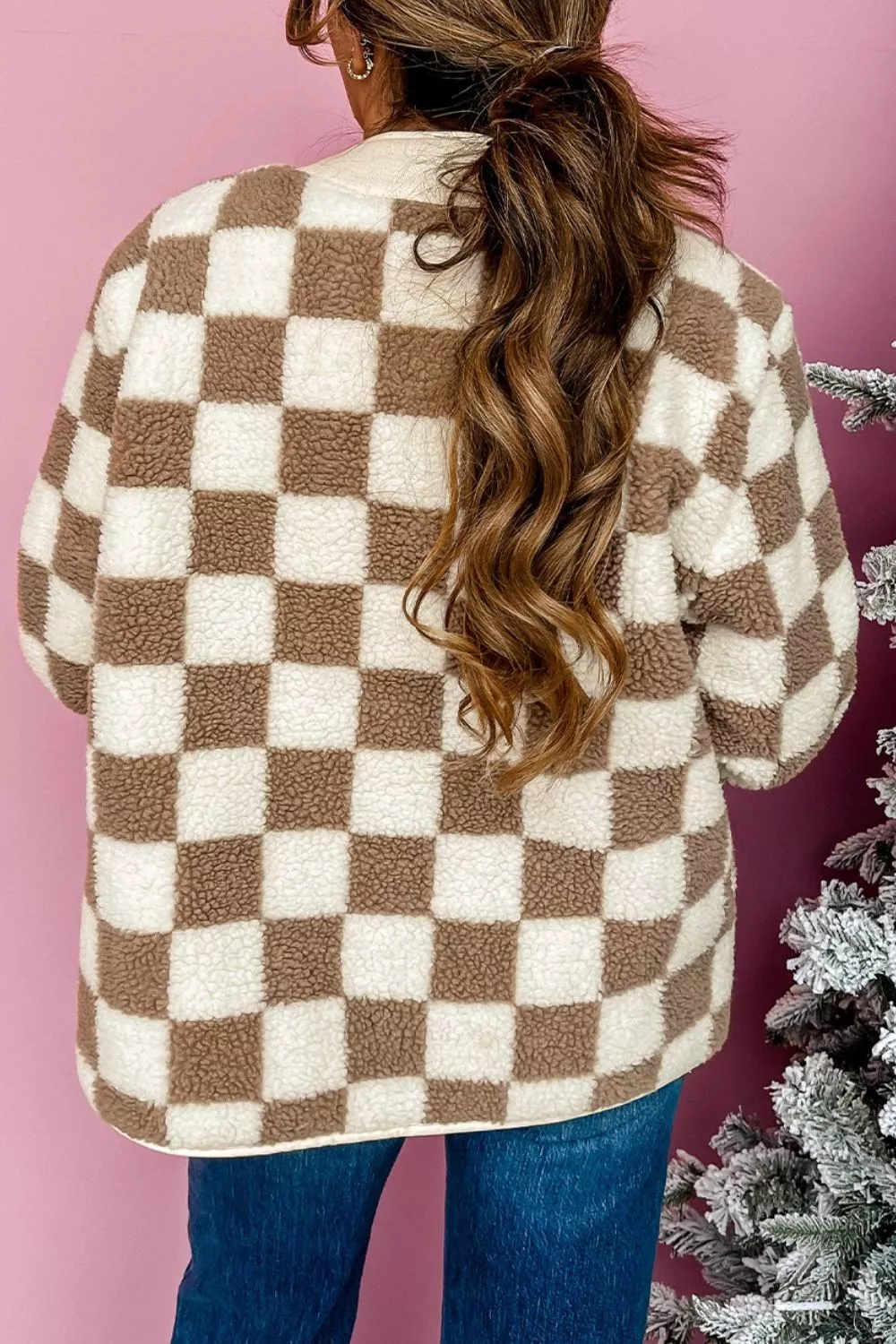 Checkered Sherpa Oversized Button Up Jacket, image 5