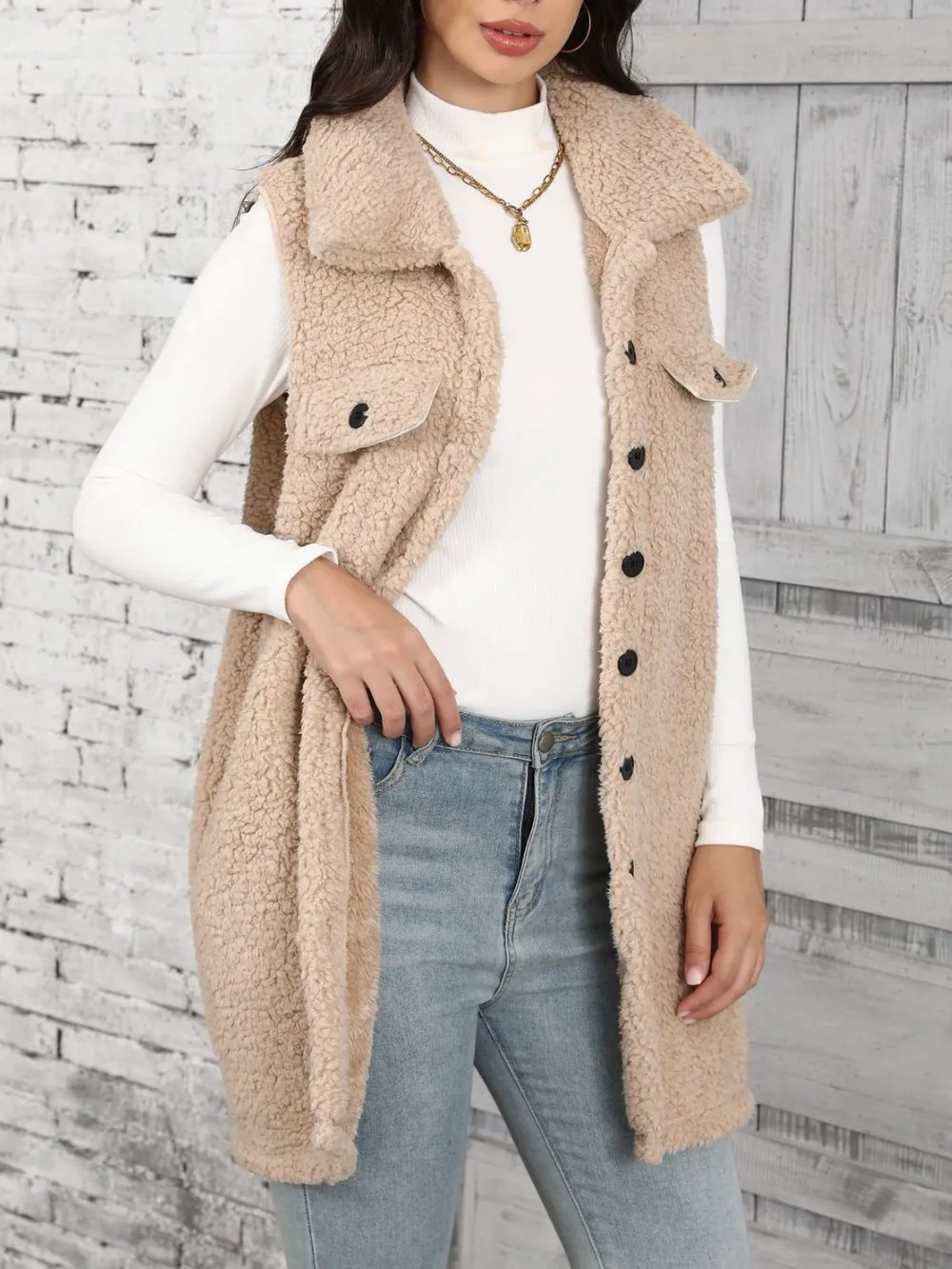 Button Up Teddy Vest Coat, image 5