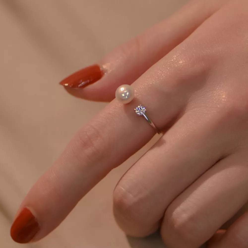 925 Sterling Silver Pearl Open Ring, image 3