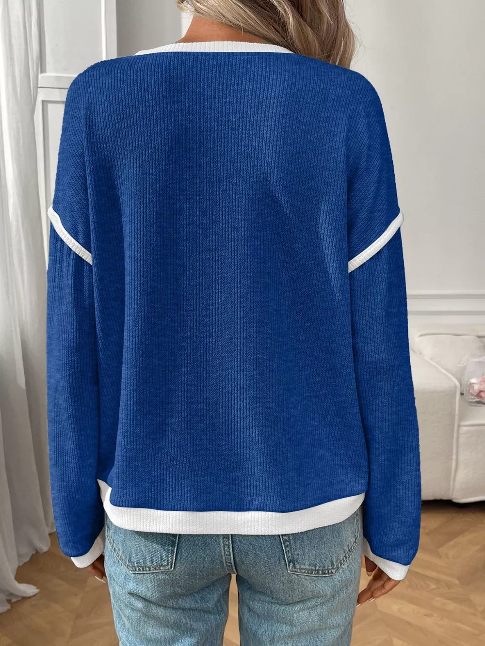 Ribbed Knit Contrast Trim Sweater, image 8
