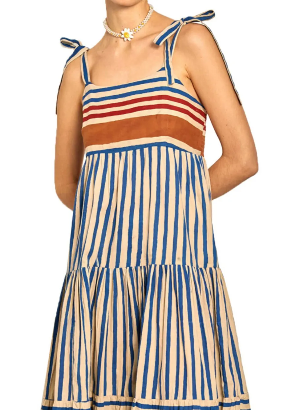 Striped Tie-Shoulder Tiered Maxi Dress, image 2