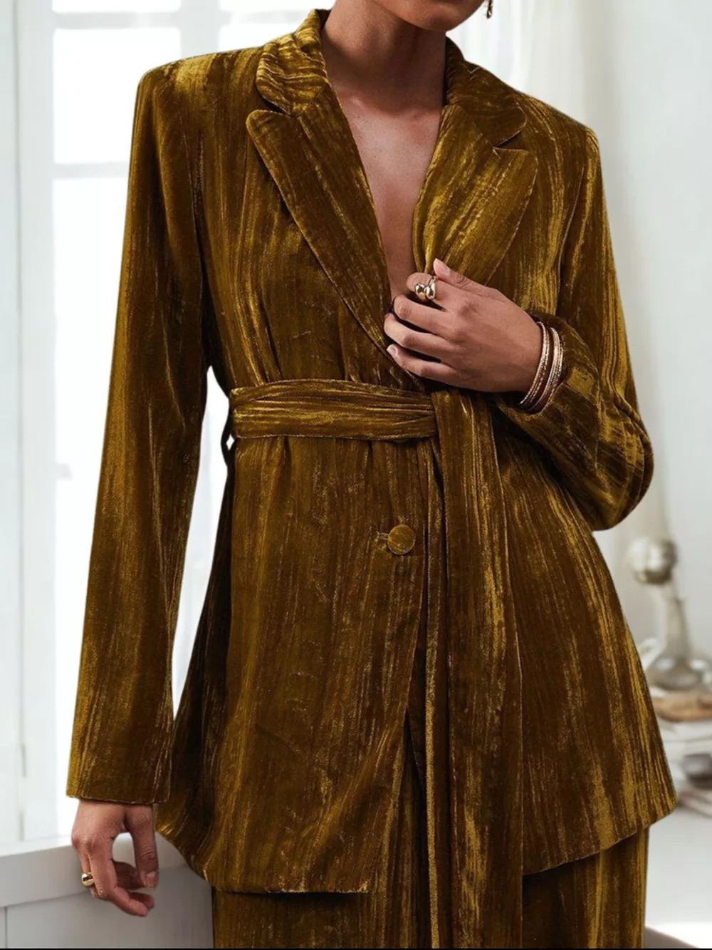 Velvet Lapel Collar Blazer & Pants Set, image 5