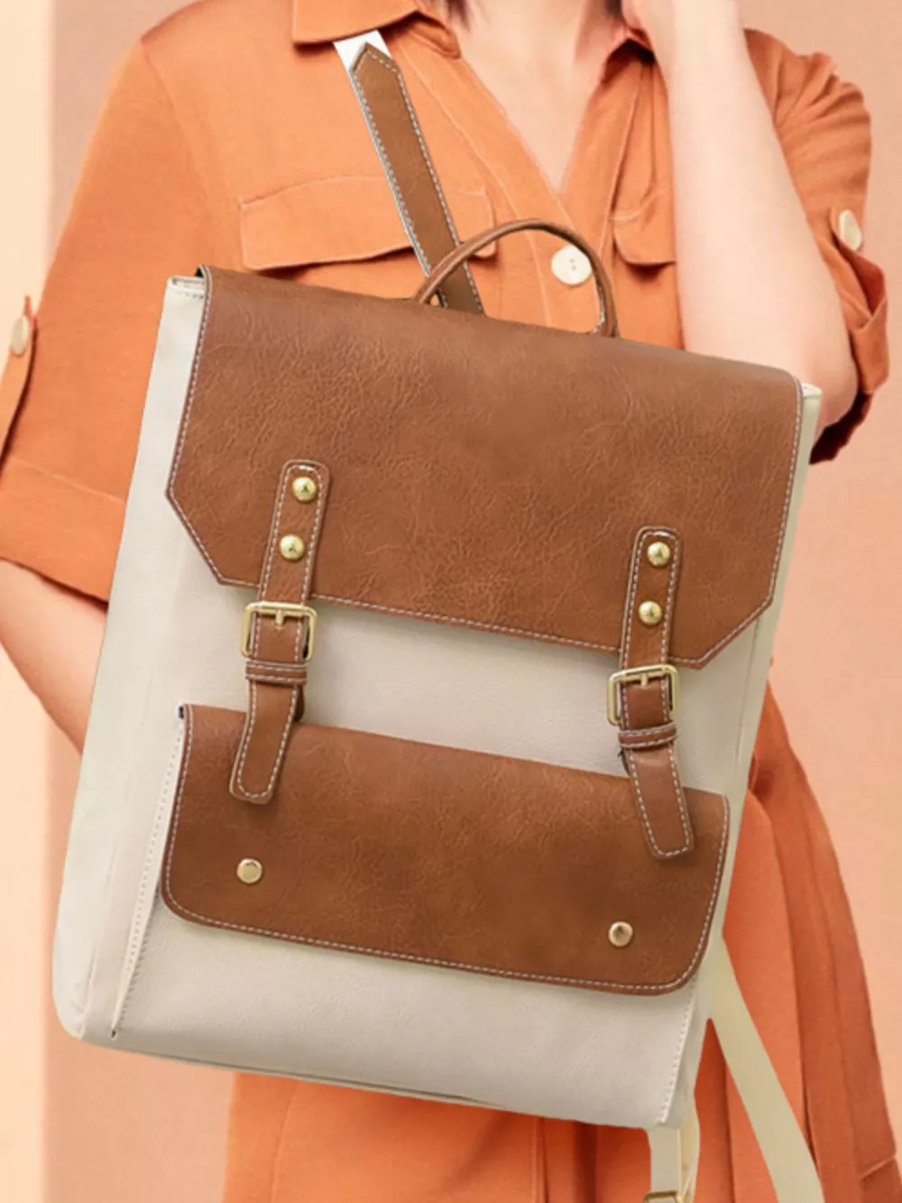 Two Tone Buckle Backpack Bag, image 3