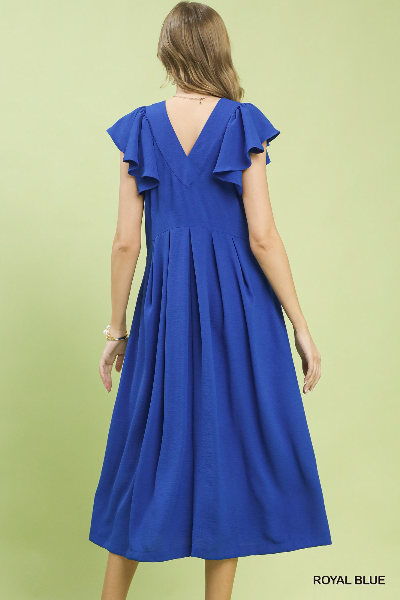 Ruffle Sleeve V-Neck Midi Dress, image 3