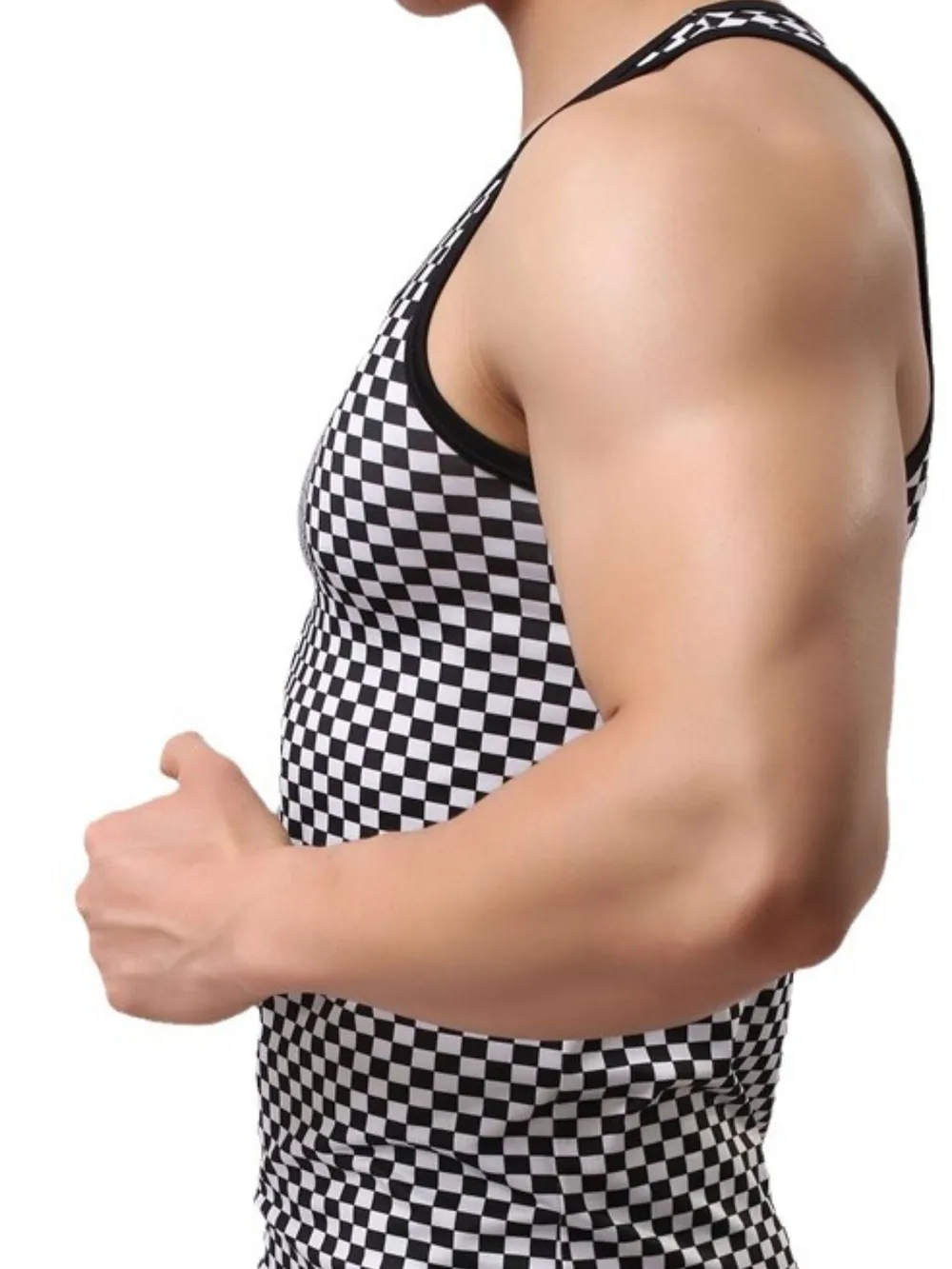 Men's Round Neck Checkered Tank, image 5