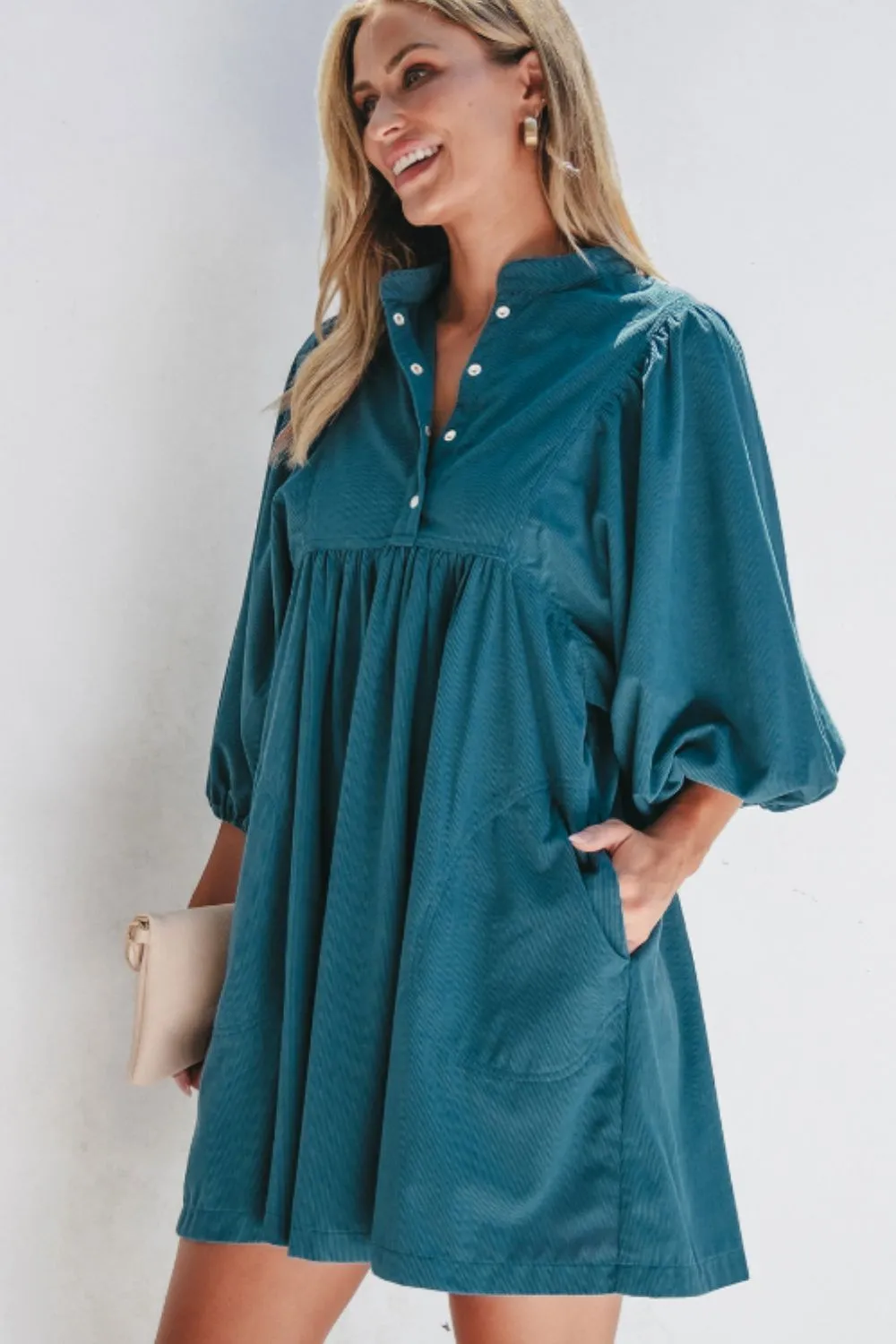 Corduroy Quarter Snap Three-Quarter Sleeve Dress, image 14