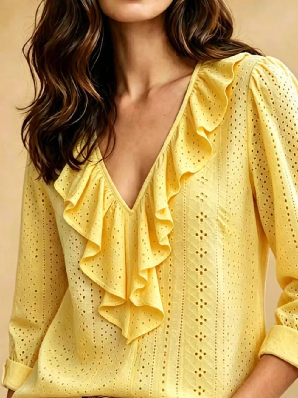 Eyelet Ruffle V-Neck Blouse, image 9
