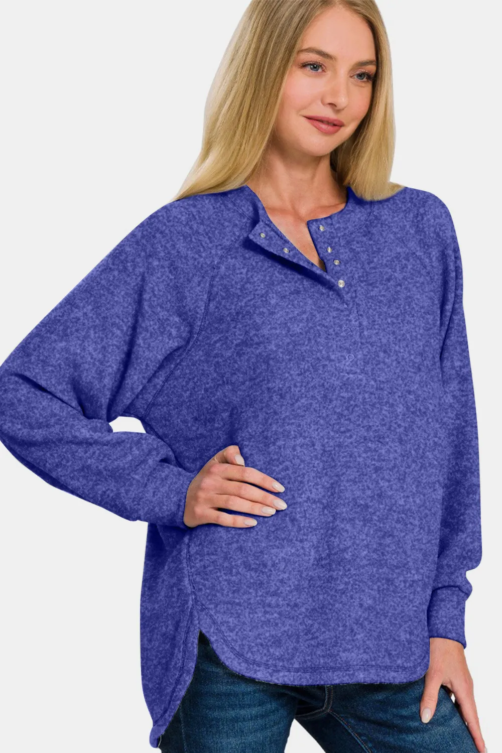 Full Size Brushed Melange Hacci High-Low Sweater, image 4