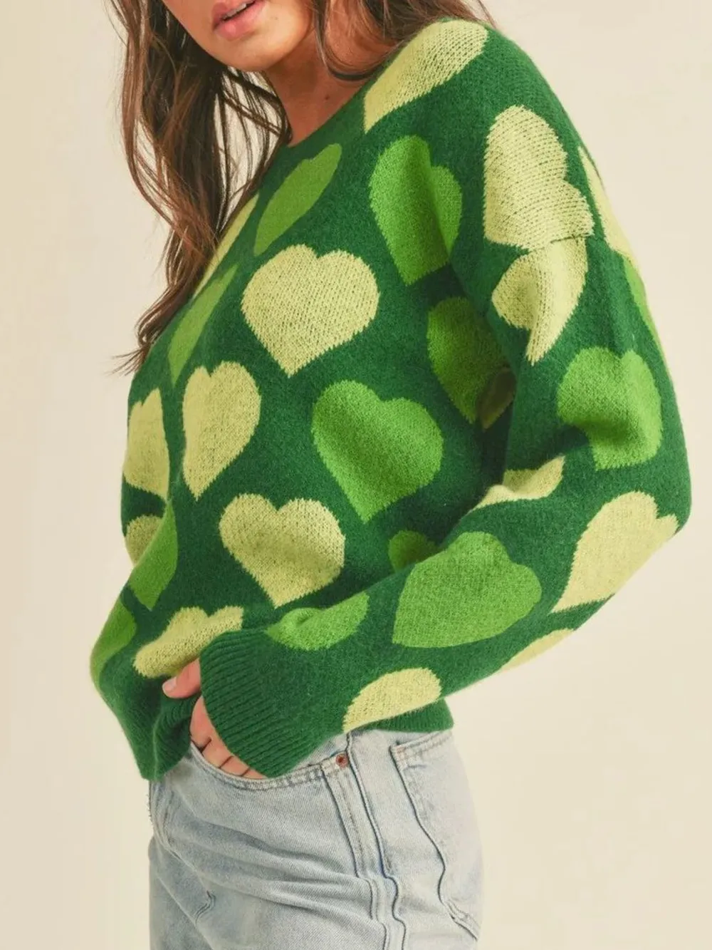 Heart Ribbed Hem Long Sleeve Sweater, image 5