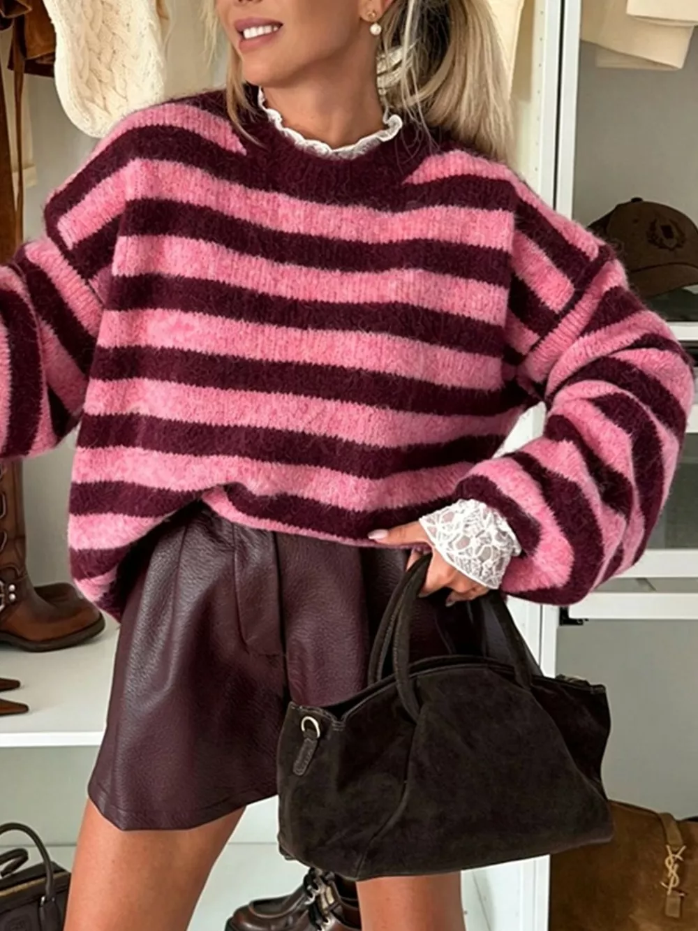Striped Dropped Shoulder Sweater, image 2