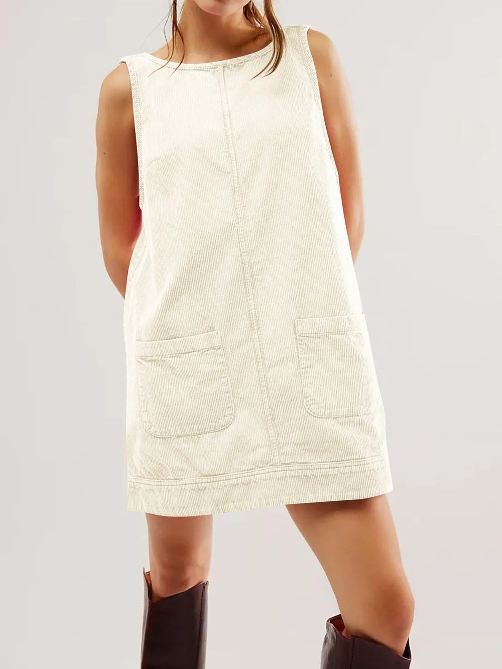 Round Neck Wide Strap Mini Dress with Pockets, image 21