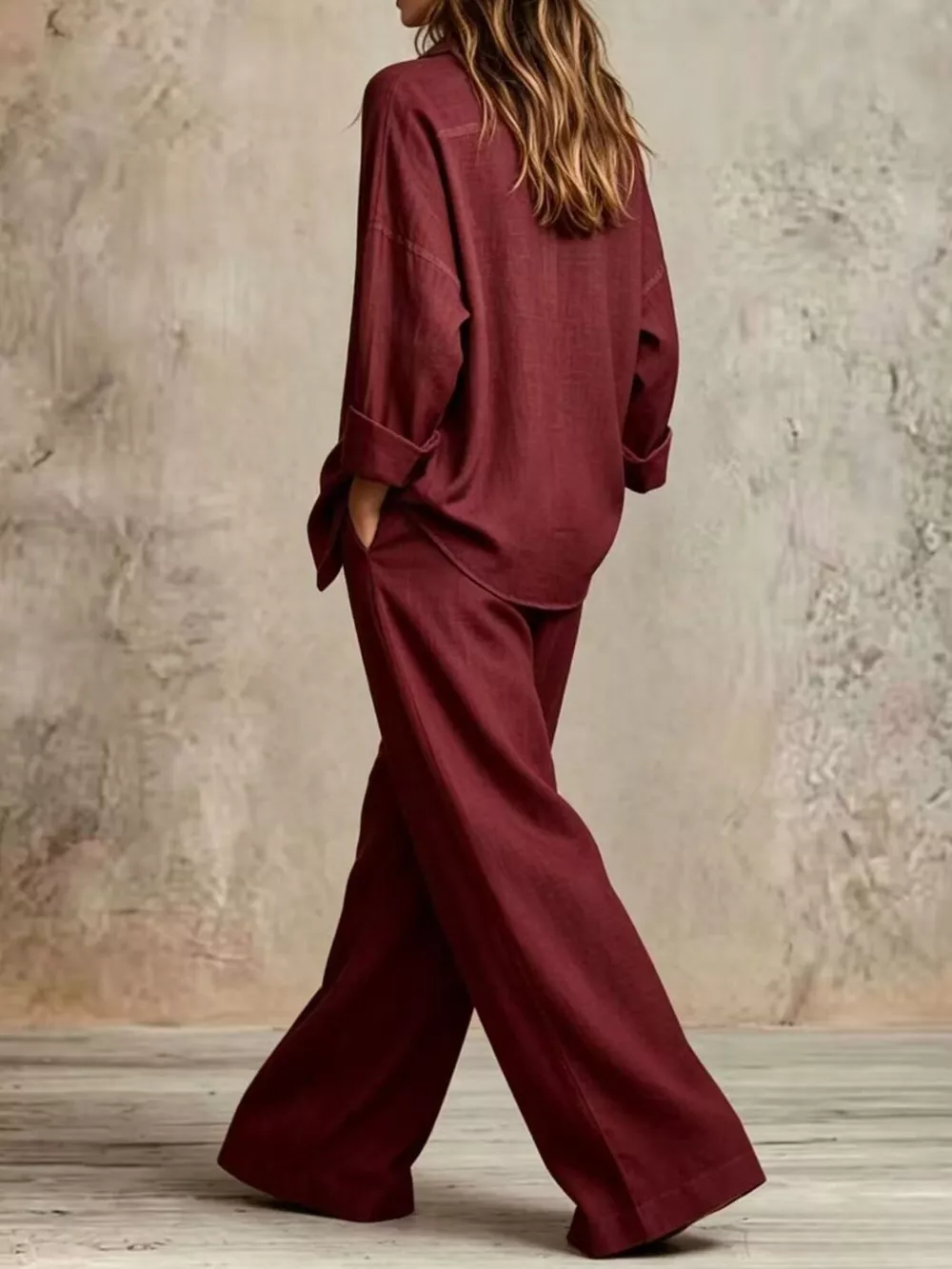 Full Size Button-Down Shirt and Wide-Leg Pants Set Plus Size, image 12