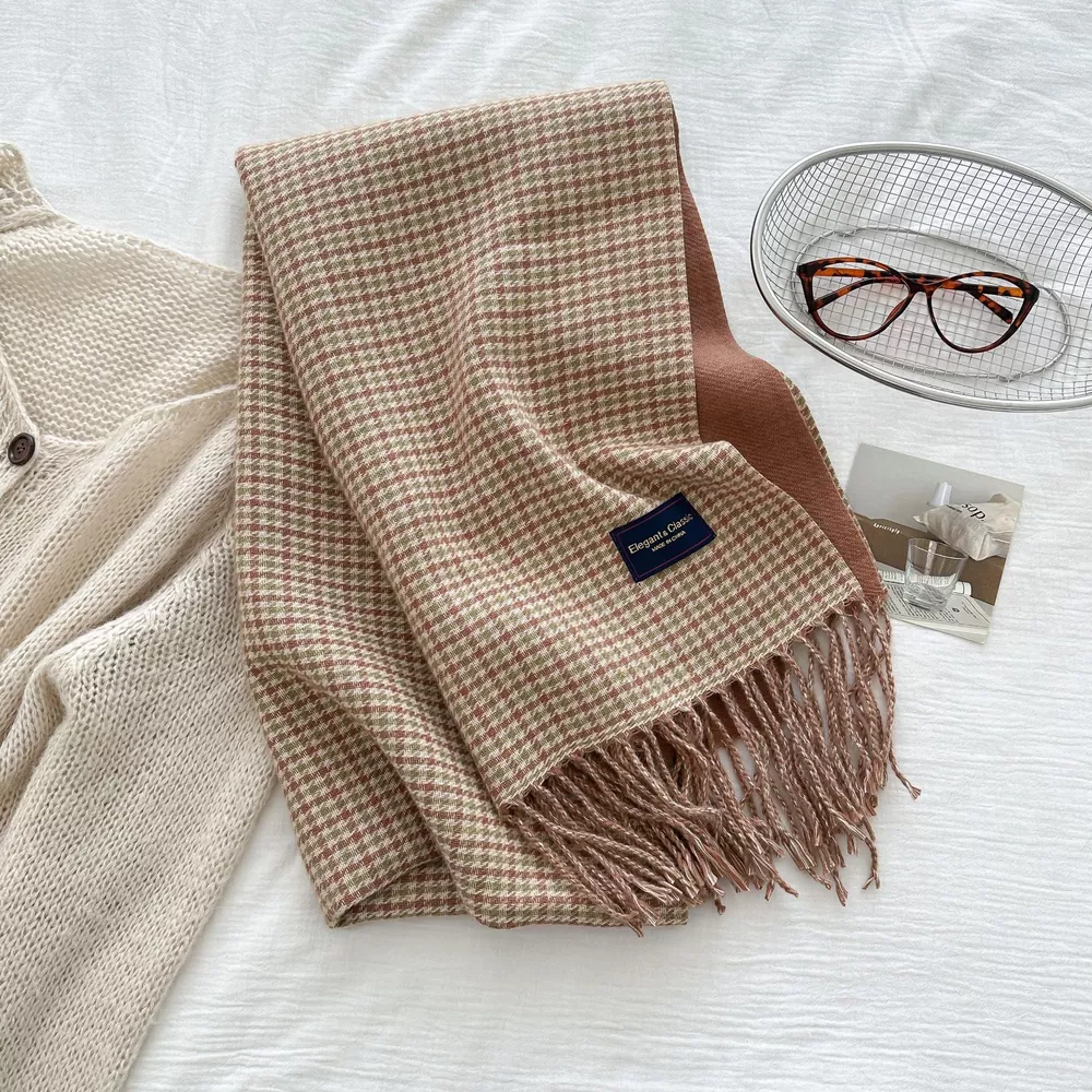 Plaid Fringe Warm Winter Scarf, image 3