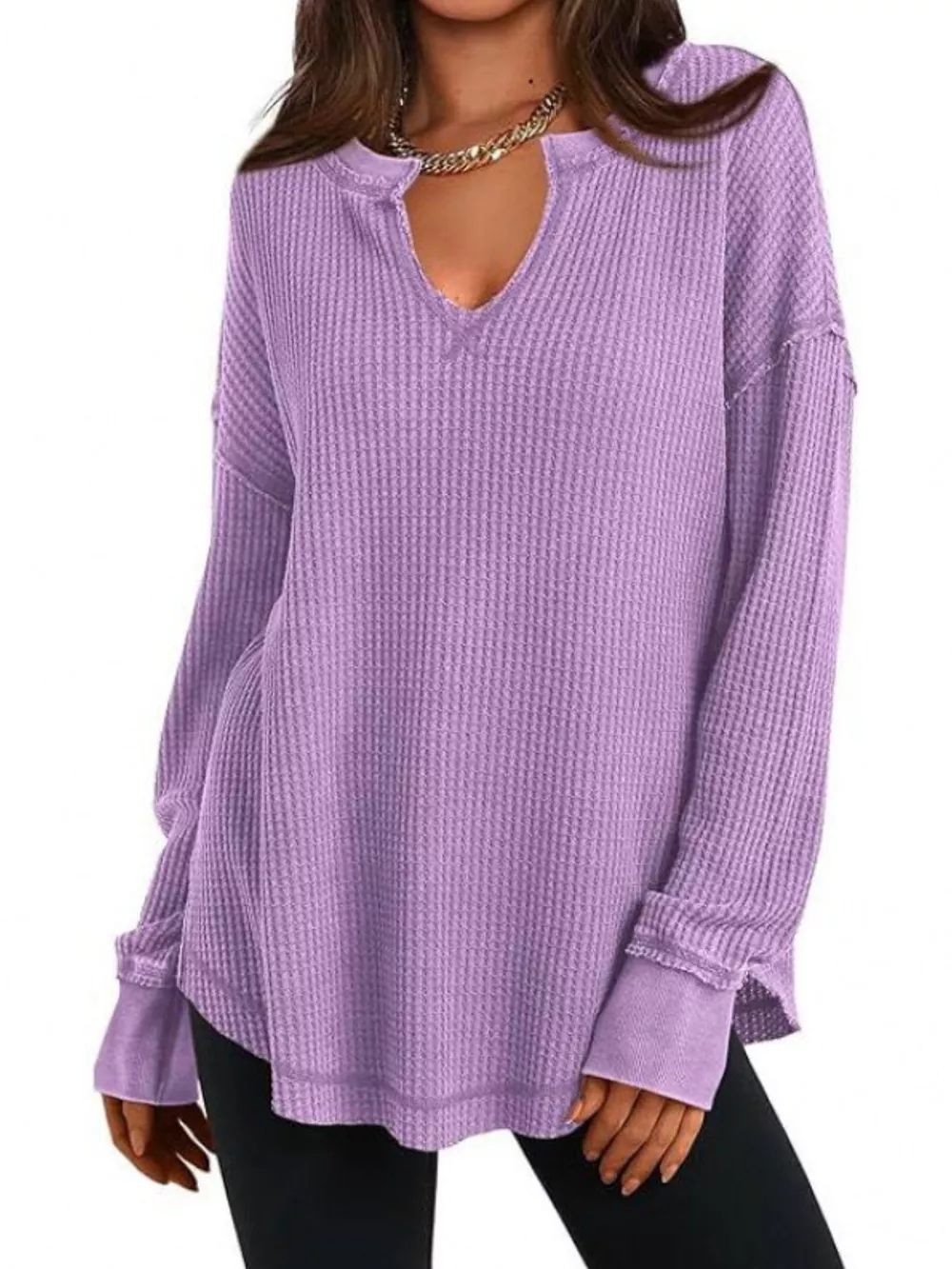 Waffle Knit Long Sleeve Sweatshirt, image 5