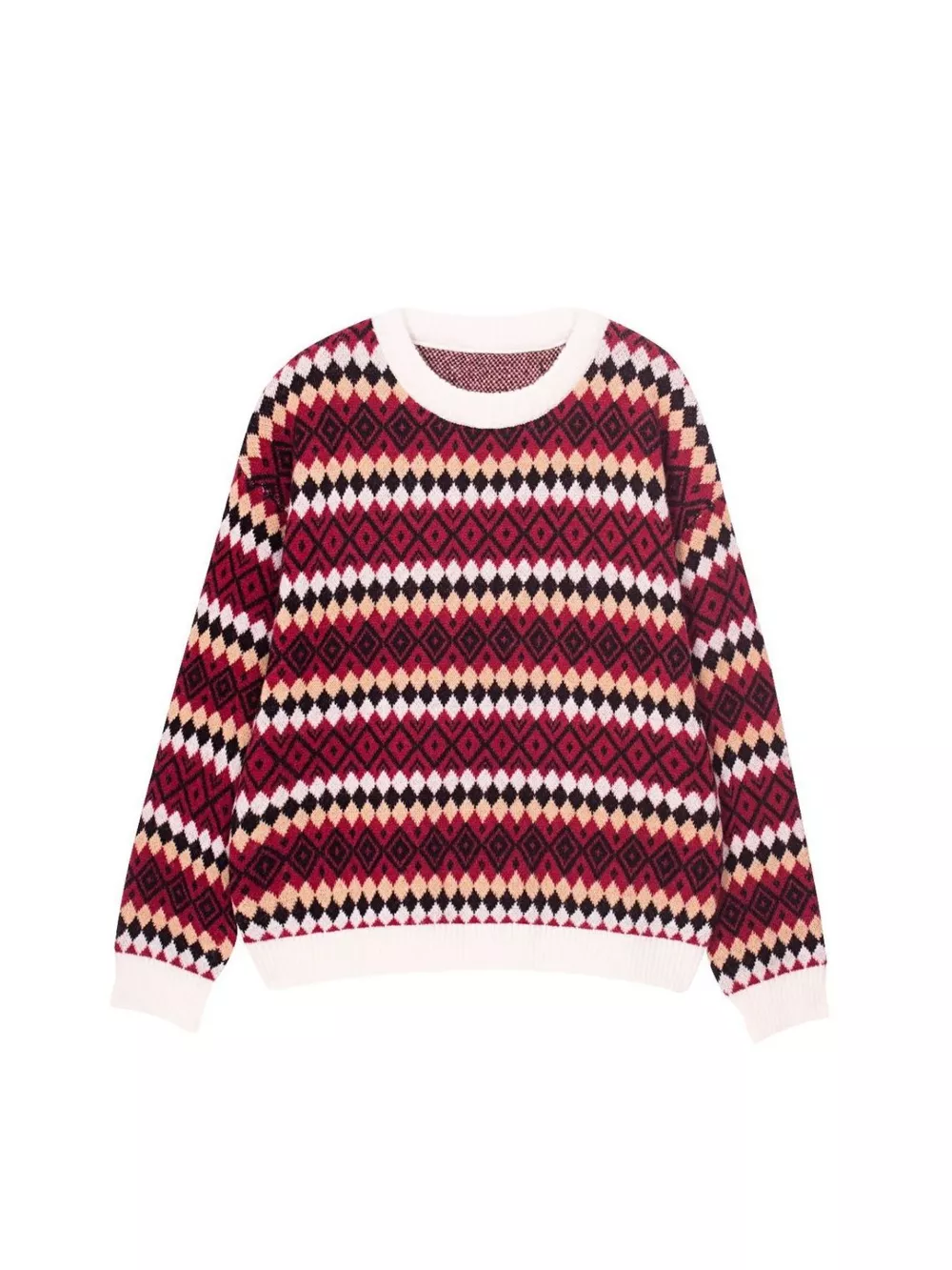 Geometric Pattern Round Neck Sweater