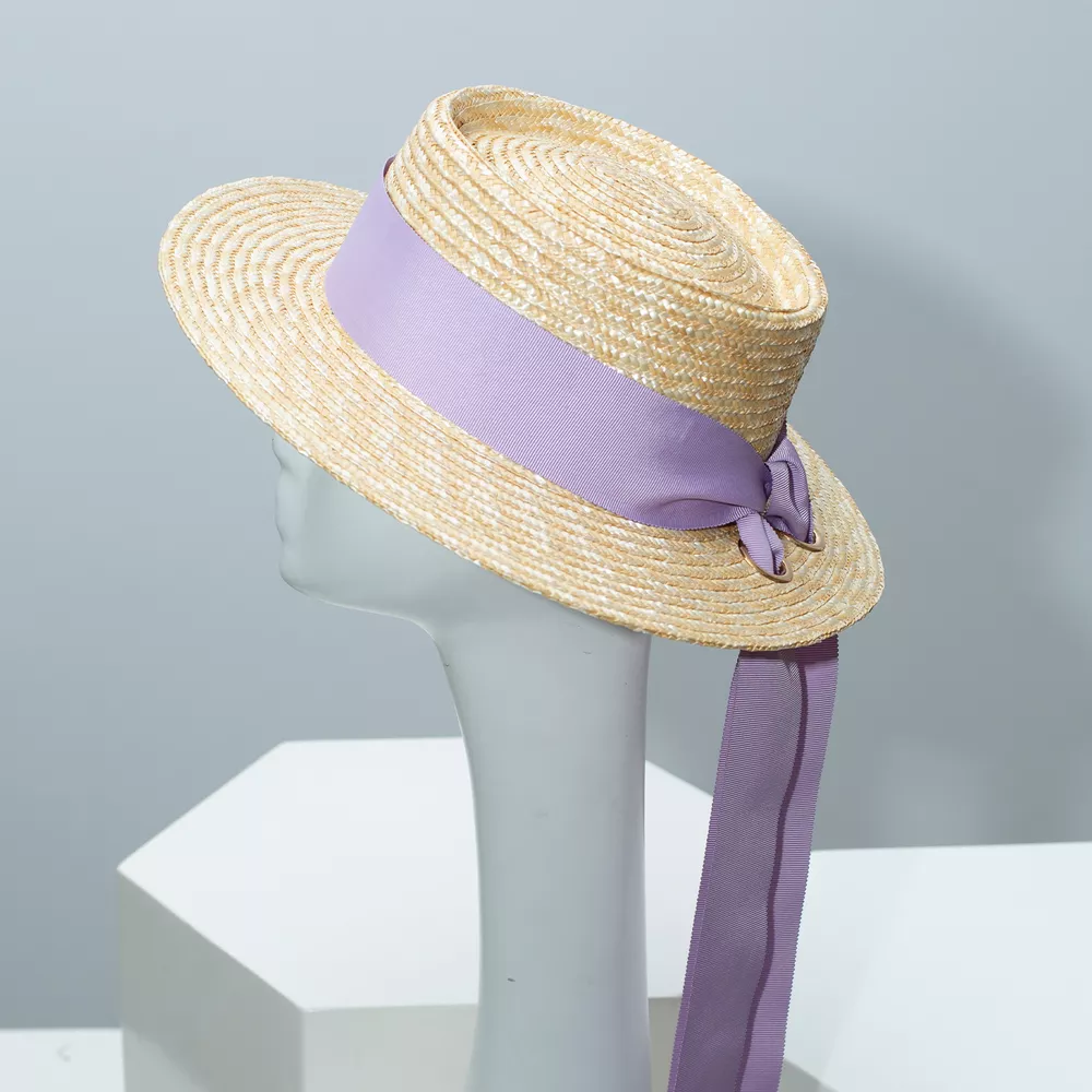 Straw Boater Hat with Ribbon, image 4
