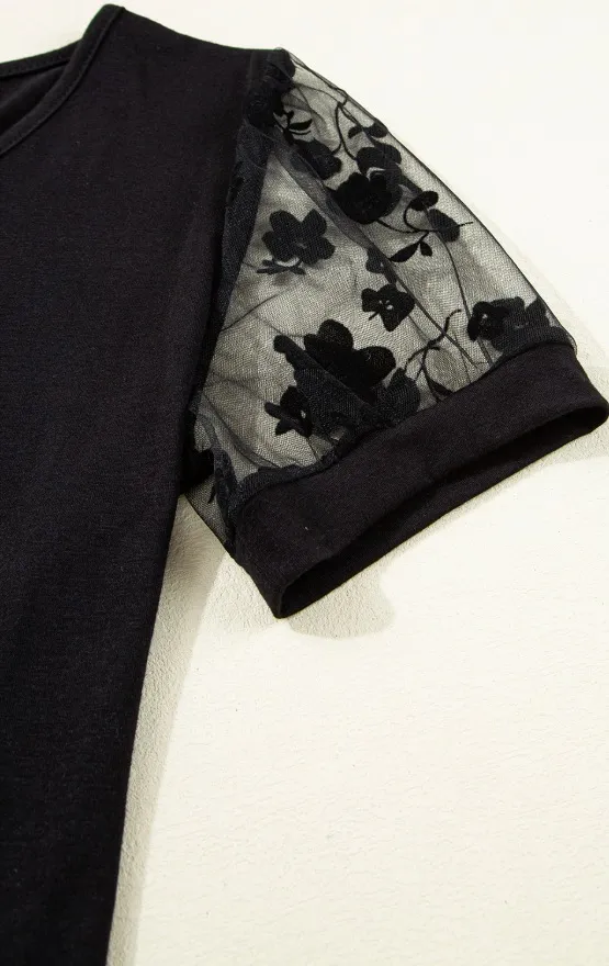 Flora Lace Patchwork Crew Neck Top, image 2