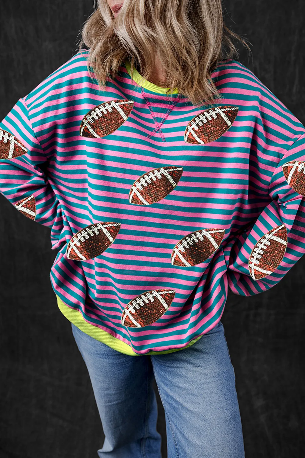 Striped Football Long Sleeve Sweatshirt, image 3