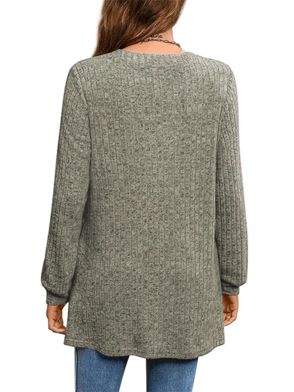 Ribbed Notched Long Sleeve T-Shirt, image 23