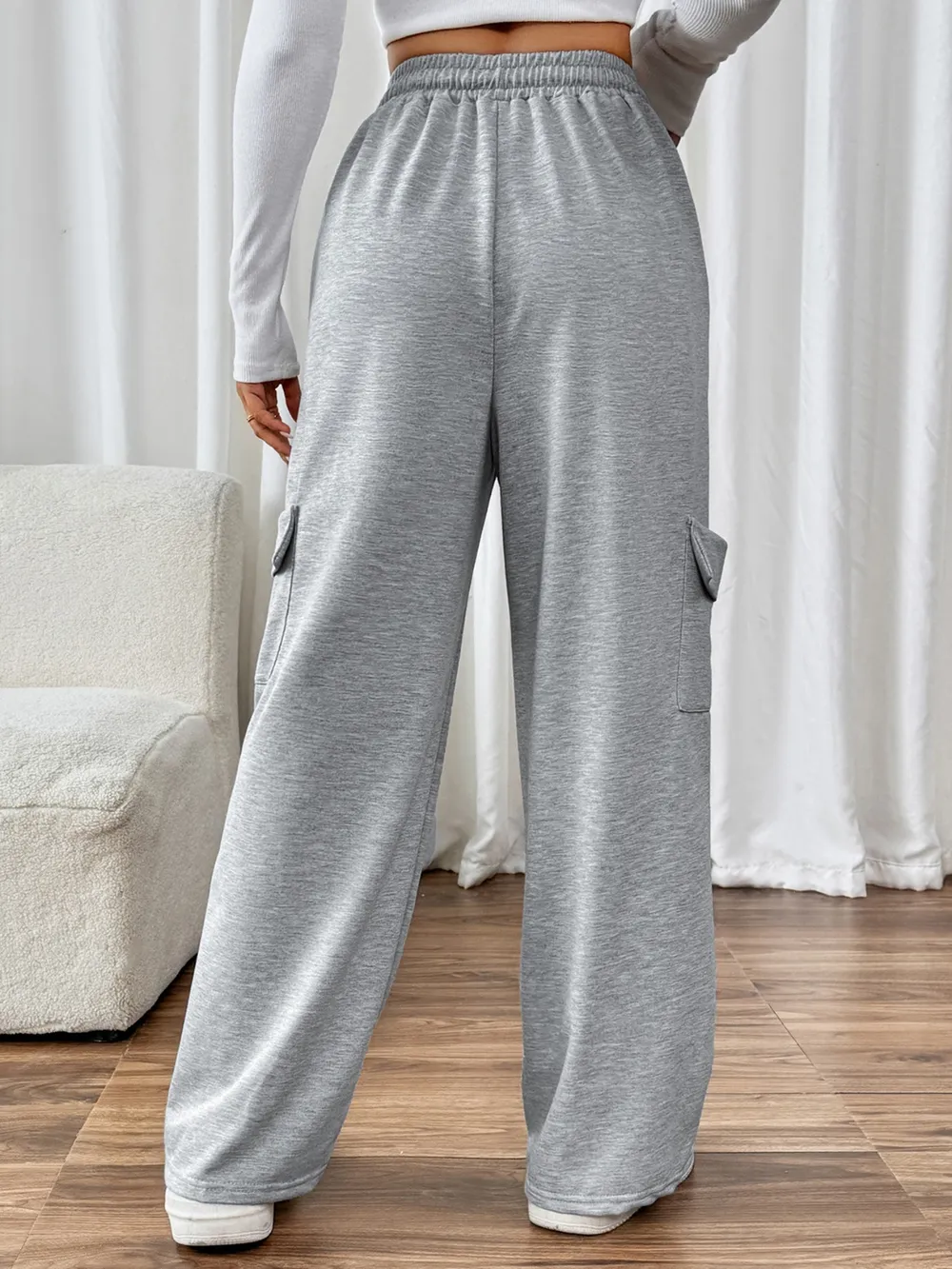 Drawstring Wide Leg Pants with Pockets, image 2