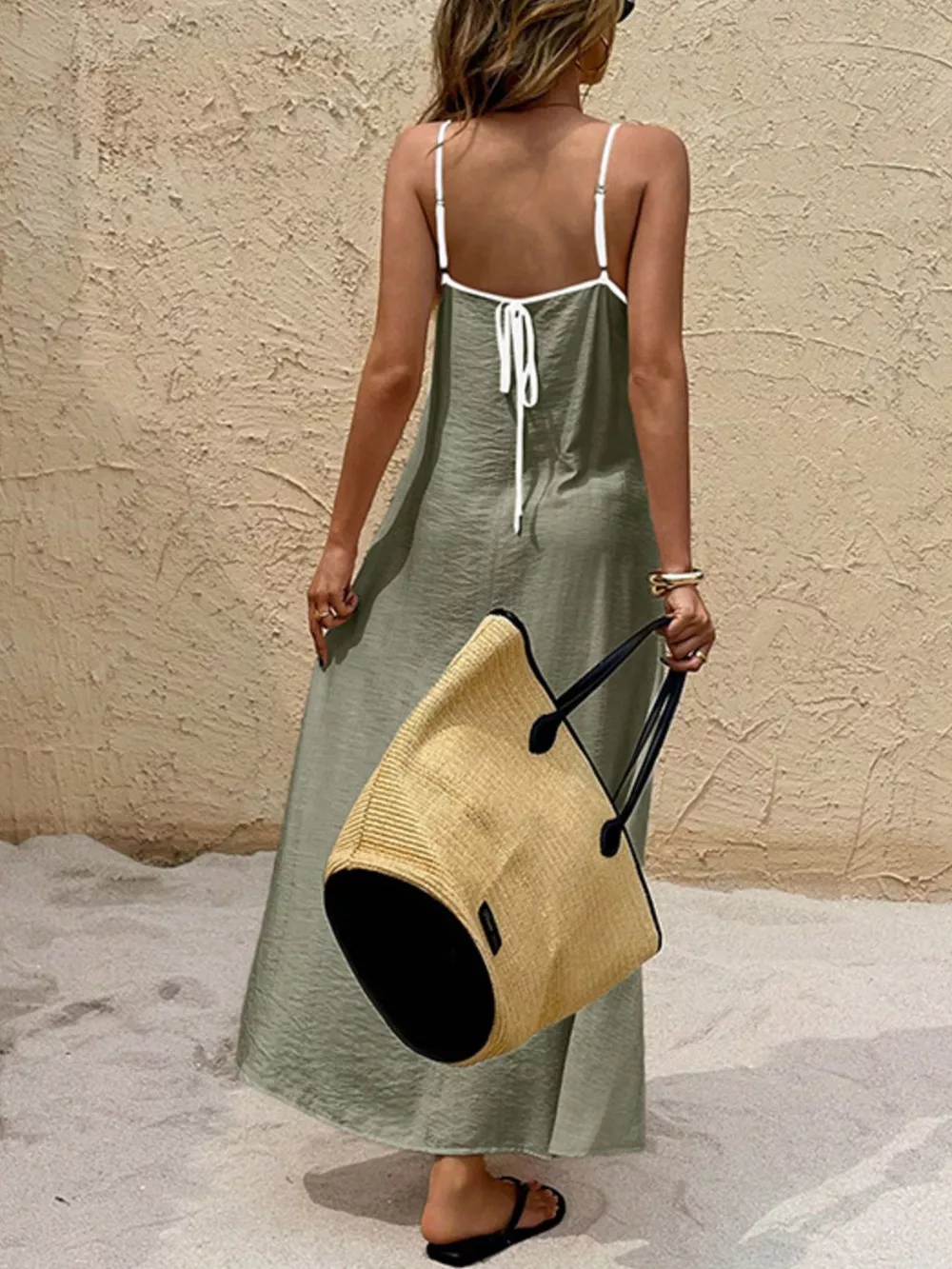Spaghetti Strap Maxi Dress with Contrasting Trim, image 2