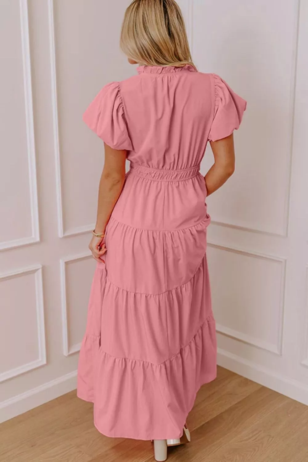 Elegant Ruffled Tiered Puff Sleeve Maxi Dress, image 2