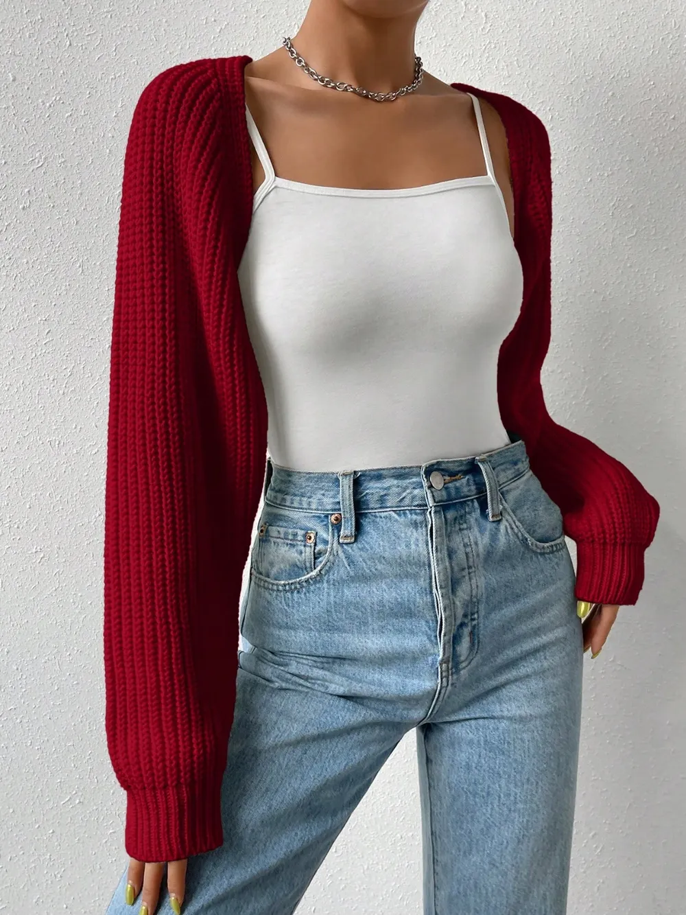 Open Front Long Sleeve Cropped Cardigan, image 3