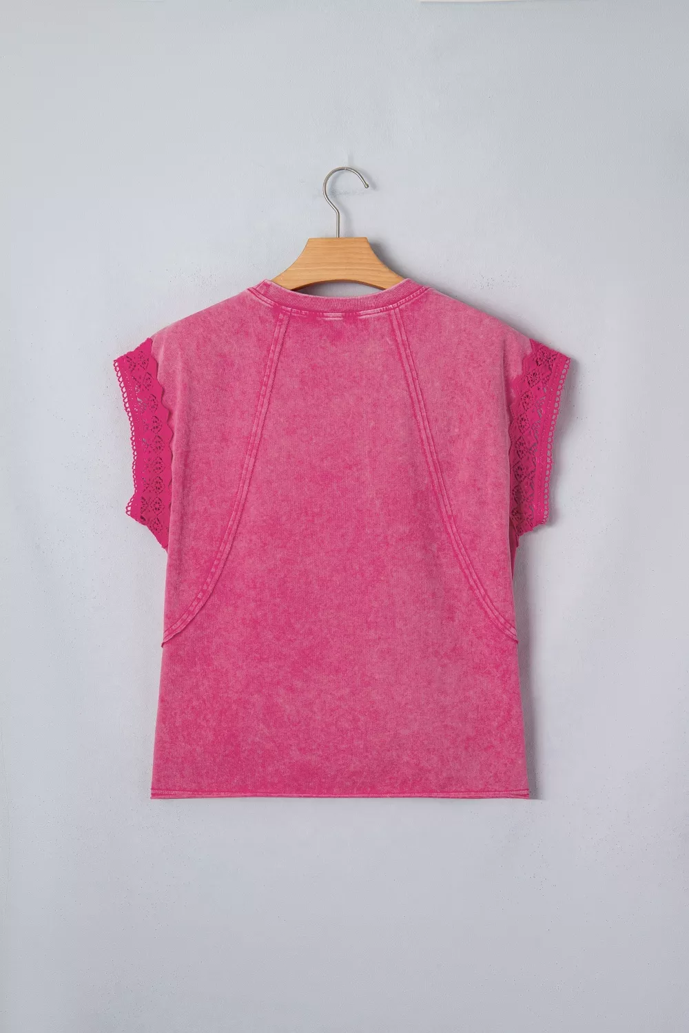 Mineral Wash Raw Seam Detail Lace Trim Cap Sleeve Top, image 8