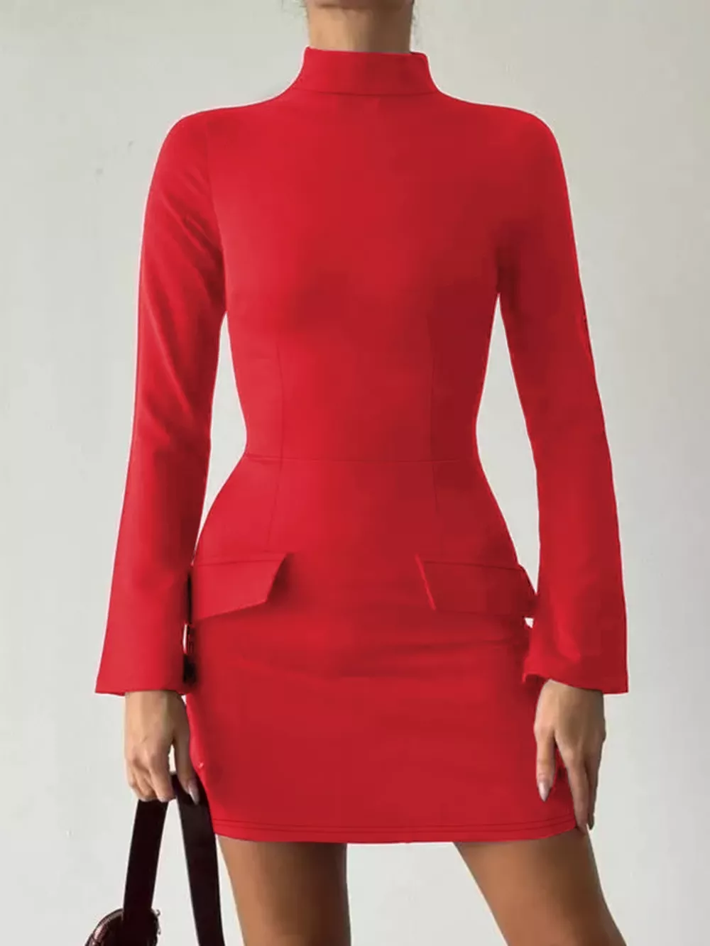 Mock Neck Long Sleeve Bodycon Dress, image 2