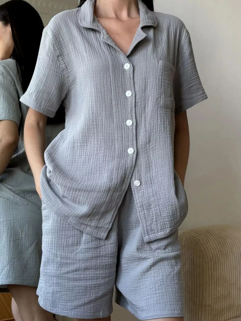 Button Up Short Sleeve Shirt and Shorts Set, image 3