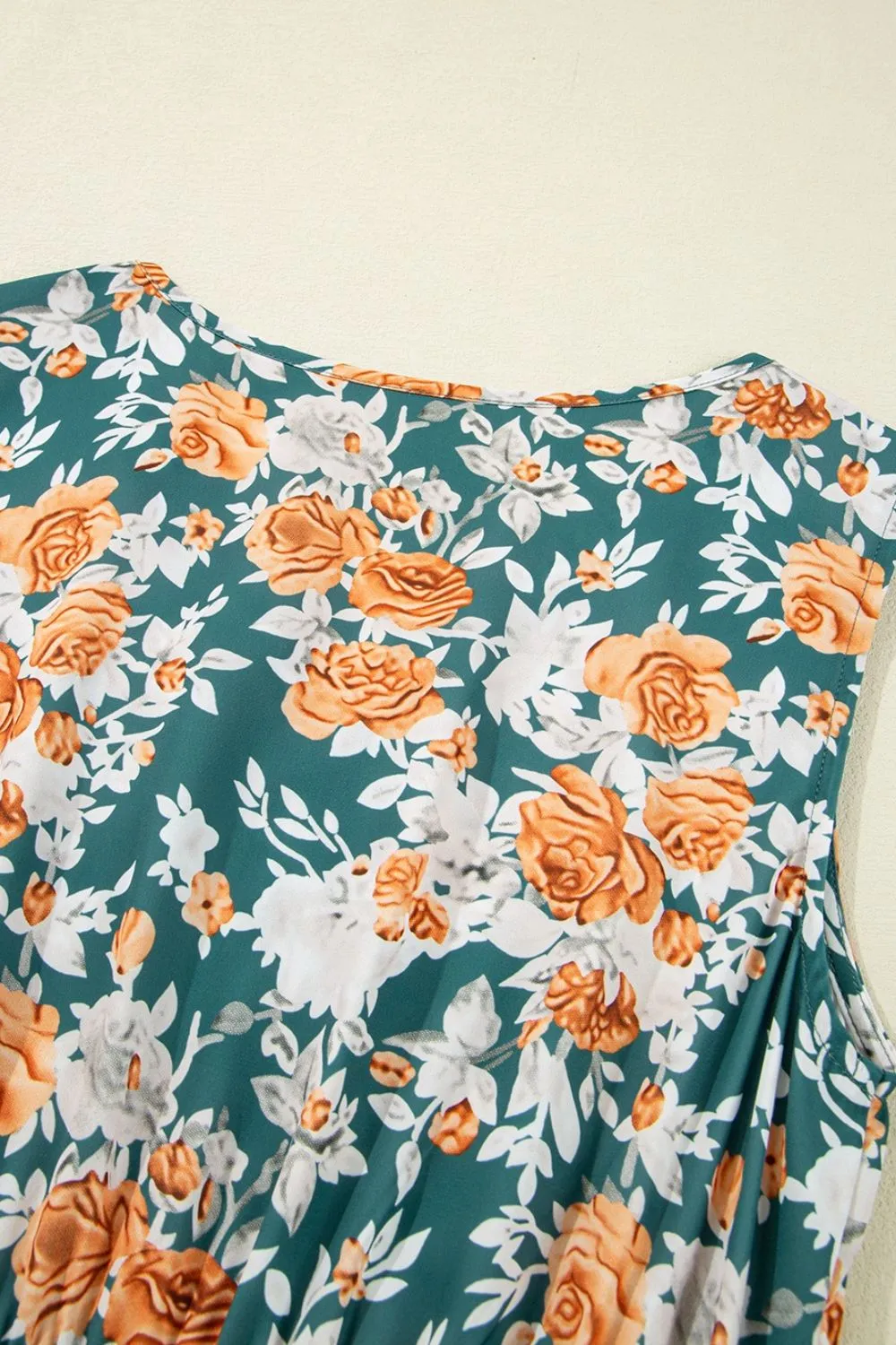 Floral Print Trimmed V Neck Tie Waist Sleeveless Dress, image 3