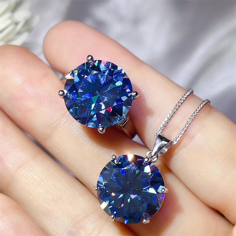 10 Carat Moissanite 925 Sterling Silver Ring and Necklace Set, image 4