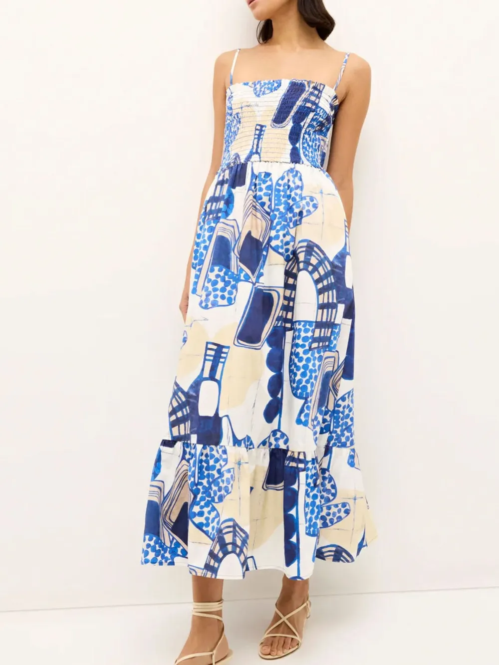 Printed Square Neck Cami Midi Dress, image 2